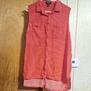 Red Striped Sleeveless Blouse